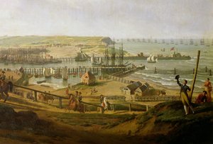 Napoleon na návštěvě tábora v Boulogne v červenci 1804, detail přístavu, 1806