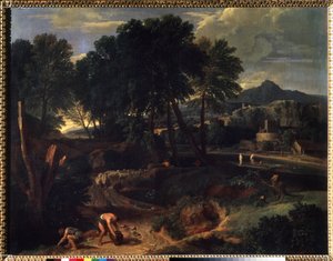 ""Krajina se stádem ovcí na cestě"" (Krajina se stádem ovcí na cestě) Obraz Jean Francois Millet starší (1642-1679) Puškinovo muzeum 17. století, Moskva