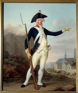 Francouzská revoluce: “” Celovečerní portrét občana Nau Deville v uniformě národní gardy (v pozadí demolice Bastily) od Jean Francois Marie Bellier