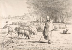 Pastýřka se svým stádem od Jean Francois Millet
