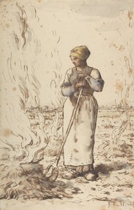 Žena pálící plevel, 1830-75 od Jean Francois Millet