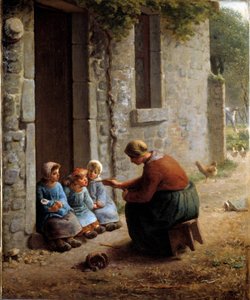 La becquee nebo rolník krmící své děti. Obraz Jeana Francoise Milleta (1814-1875) od Jean Francois Millet