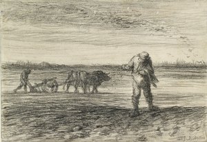Mann pflügt und ein anderer sät, 1849-1852 von Jean Francois Millet