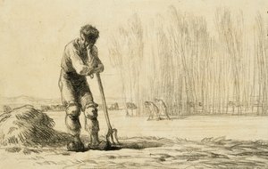Sedlák opírající se o vidle, od Jean Francois Millet