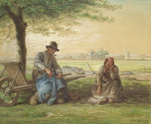 Rolníci odpočívají, kolem roku 1866 (tužka a pastel na papíře)
