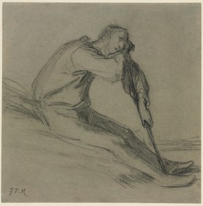 Sedící rolník odpočívá na motyce od Jean-Francois Millet