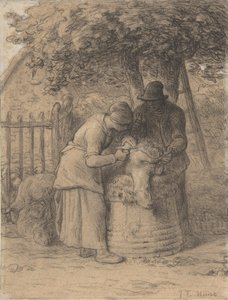 Schafschur unter einem Baum, ca. 1854 von Jean Francois Millet