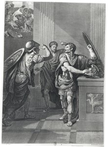 Arcan a Mithridate, ilustrace z ‚Mithridate‘ od Jeana Racina (1639-99) vyrytý Massardem
