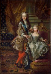 Portrét krále Ludvíka XV. (1710-1774) a jeho snoubenky Marie Anne Victoire Španělské (1718-1781), dcery Filipa V. Španělského Obraz Jeana Francoise De Troy (1679-1752) Kolem 1724 Florencie, Palazzo Pitti