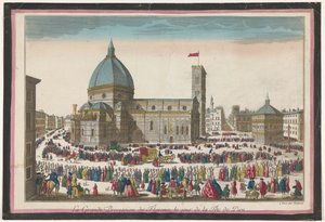 Pohled na Duomo ve Florencii s průvodem na Corpus Christi La grande procession de Florence, le jour de la fête de Dieu (název na předmětu)