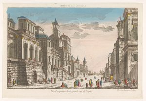 Pohled na ulici směrem k moři v Neapoli La grande rue de Naples (název na objektu)