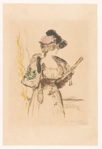 Dáma s ventilátorem Herečka a scéna od Jean François Raffaëlli (signed by artist)