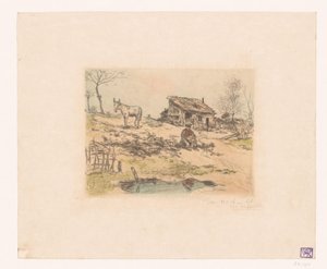 Krajina s mužem a oslem na chatě La cabane du chiffonnier od Jean François Raffaëlli (signed by artist)