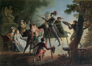 Don Quijote a Sancho Panza na dřevěném koni
