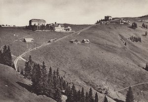 Hotel Rigi Staffel, elektrický Arth Rigi Bahn (černobílá fotografie) od Jean Gaberell