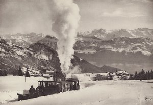 Rigi Kaltbad, vlak zimních sportů Vitznau Rigi Bahn (č/b foto) od Jean Gaberell
