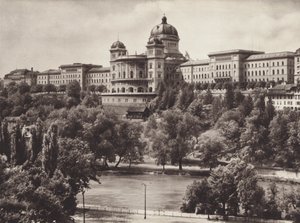 Švýcarsko: Bern, švýcarský federální palác (černobílá fotografie)