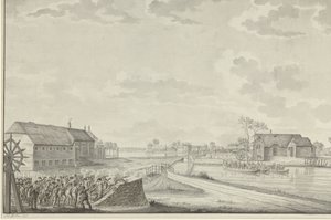Útok Prusů pod vedením plukovníka Van Brushe na most Duivendrecht, 1. října 1787 od Jean George Teissier (signed by artist)