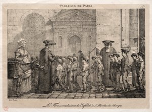 Scény z Paříže: Bratři vodí děti k svatému Mikuláši z Polí. od Jean Henri Marlet