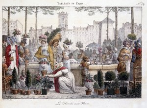 Květinový trh - litografie od Brocas od Jean Henri Marlet