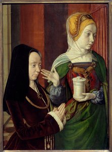 Předpokládaný portrét Madeleine Burgundské, paní z Laage prezentovaný Sainte Madeleine Malba Jean Hey dit le Maitre de Moulins (1480-1500) 15. století. Slunce 0,56x0,4m