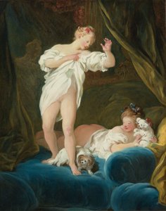 Dvě dívky na posteli hrající si se svými psy od Jean Honore Fragonard