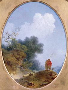 Pastýř hrající na flétnu, zatímco rolnická dívka poslouchá, 1765 od Jean Honore Fragonard
