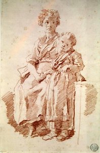 Mladá dívka se sestrou, 1774 (červená křída na papíře) od Jean Honore Fragonard