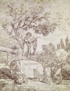 Ein italienischer Gitarrist spielt für drei tanzende Mädchen