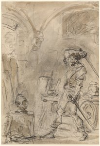Don Quijote se chystá udeřit do helmy od Jean Honore Fragonard