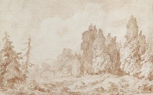 Krajina s mostem, asi 1760 (červená křída na bělavém papíře) od Jean Honore Fragonard
