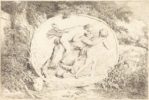 Nymph Astride a Satyr (Mladá dívka obkročmo a Satyr) od Jean Honore Fragonard