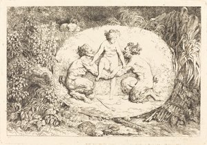 Nymphe, unterstützt von zwei Satyrn von Jean Honore Fragonard