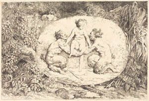 Nymfa podporovaná dvěma satyry od Jean Honore Fragonard