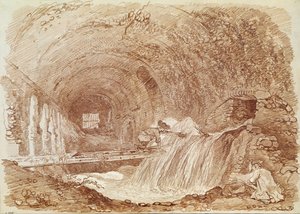 Maecenasovy stáje v Tivoli (červená křída na papíře) od Jean Honore Fragonard