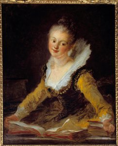 Studie. Žena ve své kanceláři listuje knihami, aby se mohla učit. Obraz Jean Honore Fragonard (1732-1806) od Jean Honore Fragonard