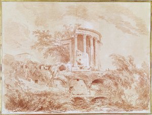 Chrám Sybil v Tivoli (červená křída na papíře) od Jean Honore Fragonard