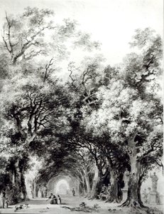 The Shady Alley, c.1773-74 (sépie mytí na papíře) od Jean Honore Fragonard