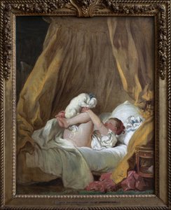 Mladá dívka se psem. Obraz Jean Honore Fragonard (1732-1806), olej na plátně od Jean Honore Fragonard