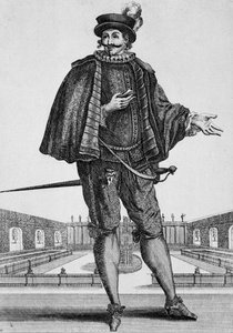 Capitan Spezzaferro, scénický kostým, rytina Jean Berain starší (1637-1711), Francie