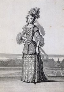Ženské baletní kostýmy, rytina Jean Berain starší (1637-1711), Francie