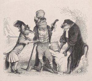 Vlk prosící proti Lišce, před Opicí, ca. 1838.