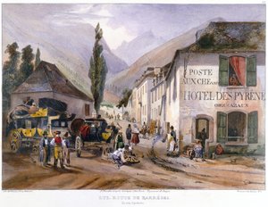 Příjezd a oprava dostavníku v Luz na cestě do Barreges, kolem roku 1840