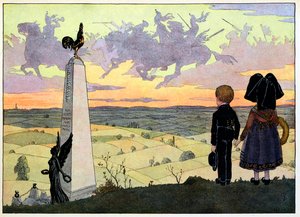 Moje vesnice, ti, kteří nezapomínají: Bojiště (Geisbergův pomník se dvěma dětmi Spinner pózujícími pro Hansiho); od Jean Jacques (1873 1951) Waltz