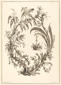 Ornament se slunečníkem a závěsným košem od Jean Jacques Avril I after Jean Baptiste Pillement