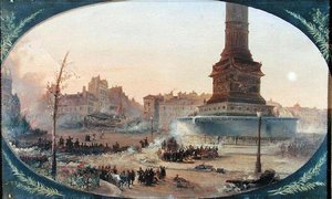Pohled na Place de la Bastille a Barikádu ve Faubourg Saint-Antoine, 25. června 1848