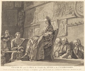 Soutěž o cenu za studium hlav a výrazu od Jean Jacques Flipart after Charles Nicolas Cochin II
