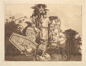Kompozice se starožitnostmi, z Recueil de Compositions par Lagrenée Le Jeune Colle..., 1782-84.