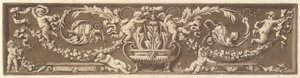 Okrasný vlys s putti, listy akantu a girlandami z ovoce, z Recueil de Diff..., 1784.