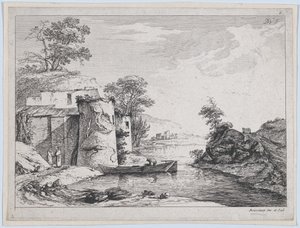 Staré věže na břehu řeky, 1763. od Jean Jacques de Boissieu